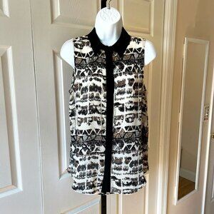 Mossimo Women’s Button Front Sleeveless Chiffon Shirt Collared Blouse Size M